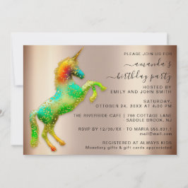 Rose Gold Rainbow Einhorn Pferderennen Geburtstags Einladung