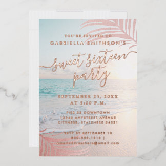 Rose Gold Real Foil Beach Sweet 16. Geburtstagsfoi Folieneinladung