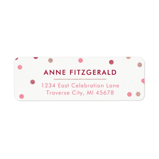 Rose Gold & Red Confetti Rücksendeadressen-Aufkleb (Vorne)
