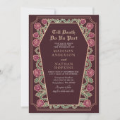 Rose Gold Red Gothic Coffin Wedding QR Code Einladung (Vorderseite)