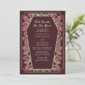 Rose Gold Red Gothic Coffin Wedding QR Code Einladung (Stehend Vorderseite)