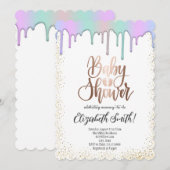 Rose Gold, Regenbogenfarbene Sterne Baby Dusche In Einladung (Vorne/Hinten)