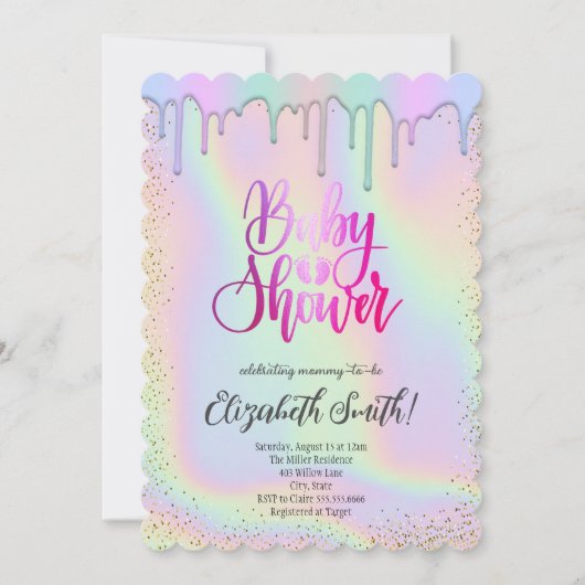 Rose Gold, Regenbogenfarbene Sterne Babydusche Einladung (Vorderseite)