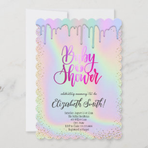 Rose Gold, Regenbogenfarbene Sterne Babydusche Einladung