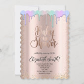 Rose Gold, Regenbogenfarbene Sterne Babydusche Einladung (Vorderseite)