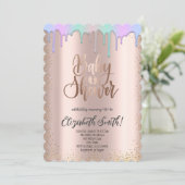 Rose Gold, Regenbogenfarbene Sterne Babydusche Einladung (Stehend Vorderseite)