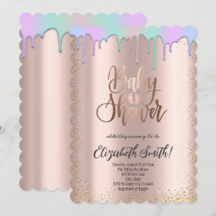Rose Gold, Regenbogenfarbene Sterne Babydusche Einladung