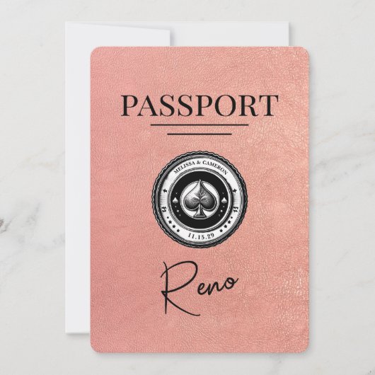 Rose Gold Reno Passport Save the Date (Vorderseite)
