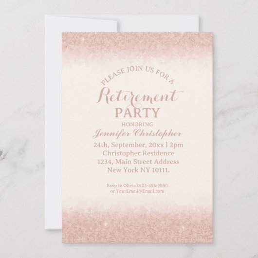 Rose Gold Rentirement Party Einladung (Vorderseite)