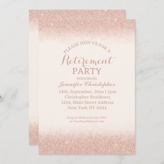 Rose Gold Rentirement Party Einladung (Vorne/Hinten)