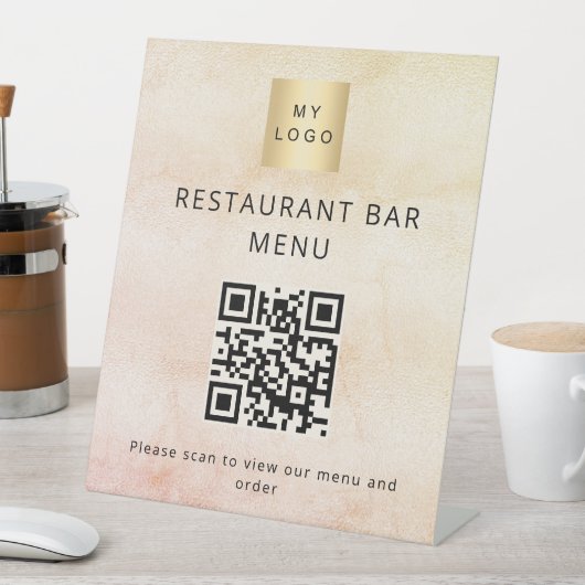 Rose Gold Restaurant Café Bar Scan Menü QR Code Sockelschild (In Situ)