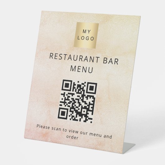 Rose Gold Restaurant Café Bar Scan Menü QR Code Sockelschild (Vorderseite)
