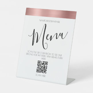 Rose Gold Restaurant Menü QR Code Pedestale Schild