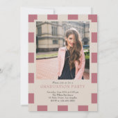 Rose Gold Retro Checkered Arch Foto Abschluss Einladung (Rückseite)