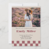 Rose Gold Retro Checkered Arch Foto Abschluss Einladung (Rückseite)