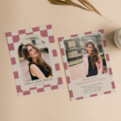 Rose Gold Retro Checkered Arch Foto Abschluss Einladung