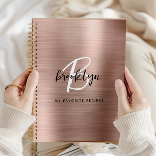 Rose-Gold-Rezeptbuch mit gebürstetem Metall-Monogr Notizblock