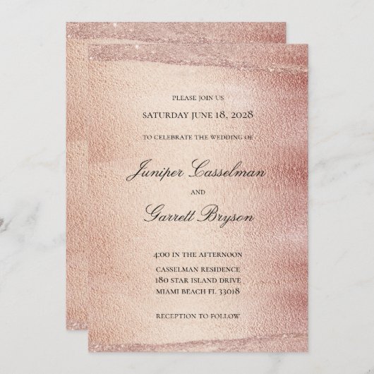 Rose Gold Rhapsody Wedding Elegante Sparkling Gold Einladung (Vorne/Hinten)