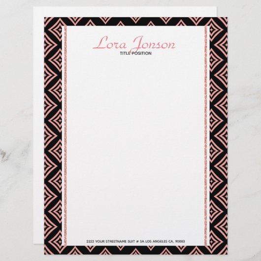 Rose Gold Rhomboid über schwarzem Hintergrund Briefkopf (Vorne/Hinten)