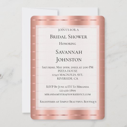 Rose Gold Ribbon Brautparty Einladung (Vorderseite)