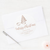 Rose Gold Ribbon Tree Frohe Weihnachtsschrift Runder Aufkleber (Umschlag)