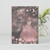 Rose Gold Romantischer Mond und Sterne Einladung (Stehend Vorderseite)