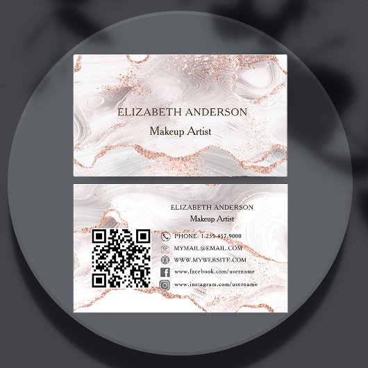 Rose Gold Rosa Age Marmor QR Code Social Media Visitenkarte