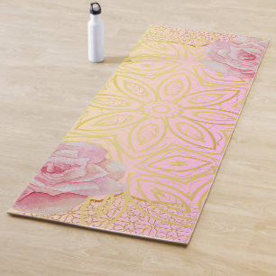 Rose Gold & Rosa Aquarellfarbe Mandala Yogamatte