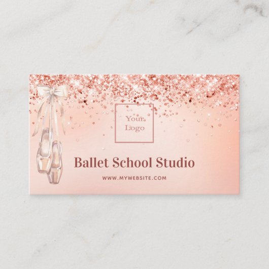 Rose Gold Rosa Ballet Studiologo Visitenkarte (Vorderseite)