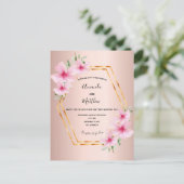 Rose Gold Rosa Blume Hochzeit Einladung Postkarte (Stehend Vorderseite)