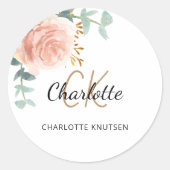 Rose gold Rosa Blumen Eukalyptus vielen Dank Runder Aufkleber (Vorderseite)