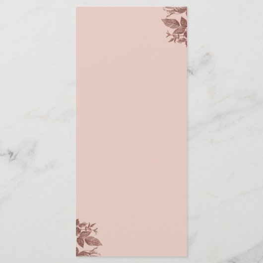 Rose Gold Rosa Blumenrosa Hochzeitsmenü Menükarte (Rückseite)