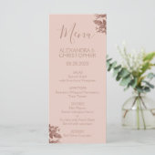 Rose Gold Rosa Blumenrosa Hochzeitsmenü Menükarte (Stehend Vorderseite)