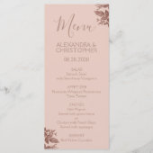 Rose Gold Rosa Blumenrosa Hochzeitsmenü Menükarte (Vorderseite)