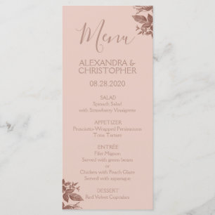 Rose Gold Rosa Blumenrosa Hochzeitsmenü Menükarte