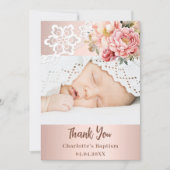 Rose gold Rosa Blumentaufe Foto danke Ihnen Karte (Vorderseite)