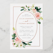 Rose Gold Rosa Blütenrahmen Hochzeit Folieneinladung (Vorderseite)