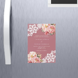 Rose Gold Rosa Blütenspitze Luxushochzeit Magneteinladung