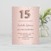 Rose Gold rosa Diamanten Quinceanera Einladung (Stehend Vorderseite)