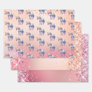 Rose Gold Rosa Einhorn Sparkone Geschenkpapier Set