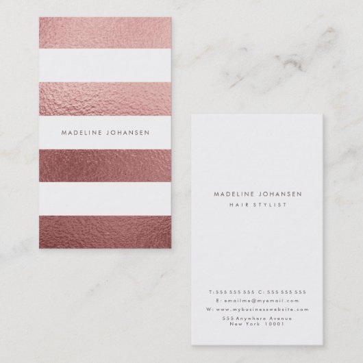 Rose Gold Rosa Fohlen Weiße Streifen Haarstiel Visitenkarte (Vorne/Hinten)