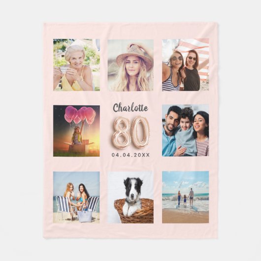 Rose Gold Rosa Foto Collage Name Fleecedecke (Vorderseite)