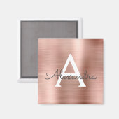 Rose Gold - Rosa gebürstetes Metall, Monogramm Magnet (Vorderseite/Rückseite)