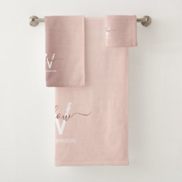 Rose Gold Rosa Girl-Glitzer-Staubmonogramm Badhandtuch Set