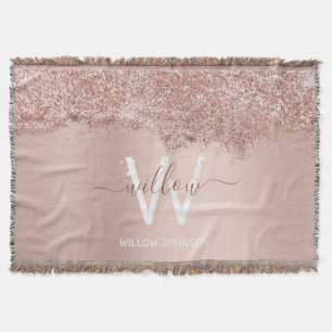 Rose Gold Rosa Girl-Glitzer-Staubmonogramm Decke