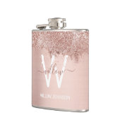 Rose Gold Rosa Girl-Glitzer-Staubmonogramm Flachmann (Links)