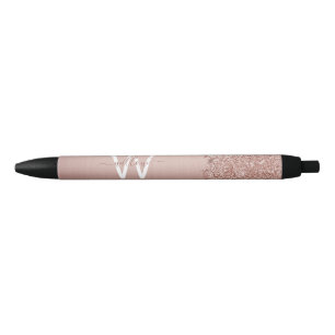 Rose Gold Rosa Girl-Glitzer-Staubmonogramm Kugelschreiber