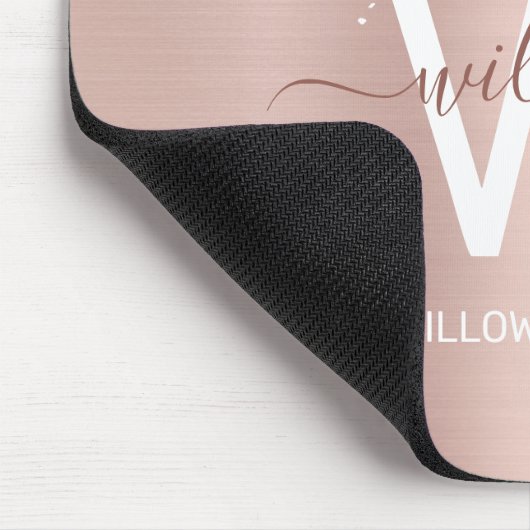 Rose Gold Rosa Girl-Glitzer-Staubmonogramm Mousepad (Ecke)