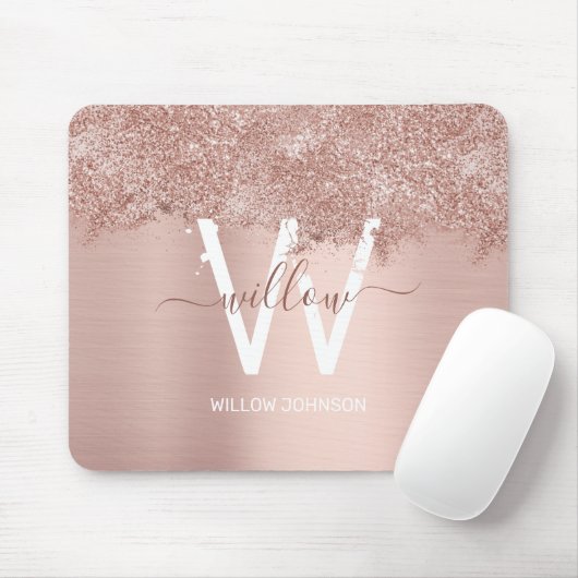 Rose Gold Rosa Girl-Glitzer-Staubmonogramm Mousepad (Mit Mouse)