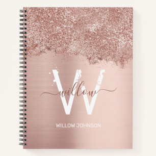 Rose Gold Rosa Girl-Glitzer-Staubmonogramm Notizblock
